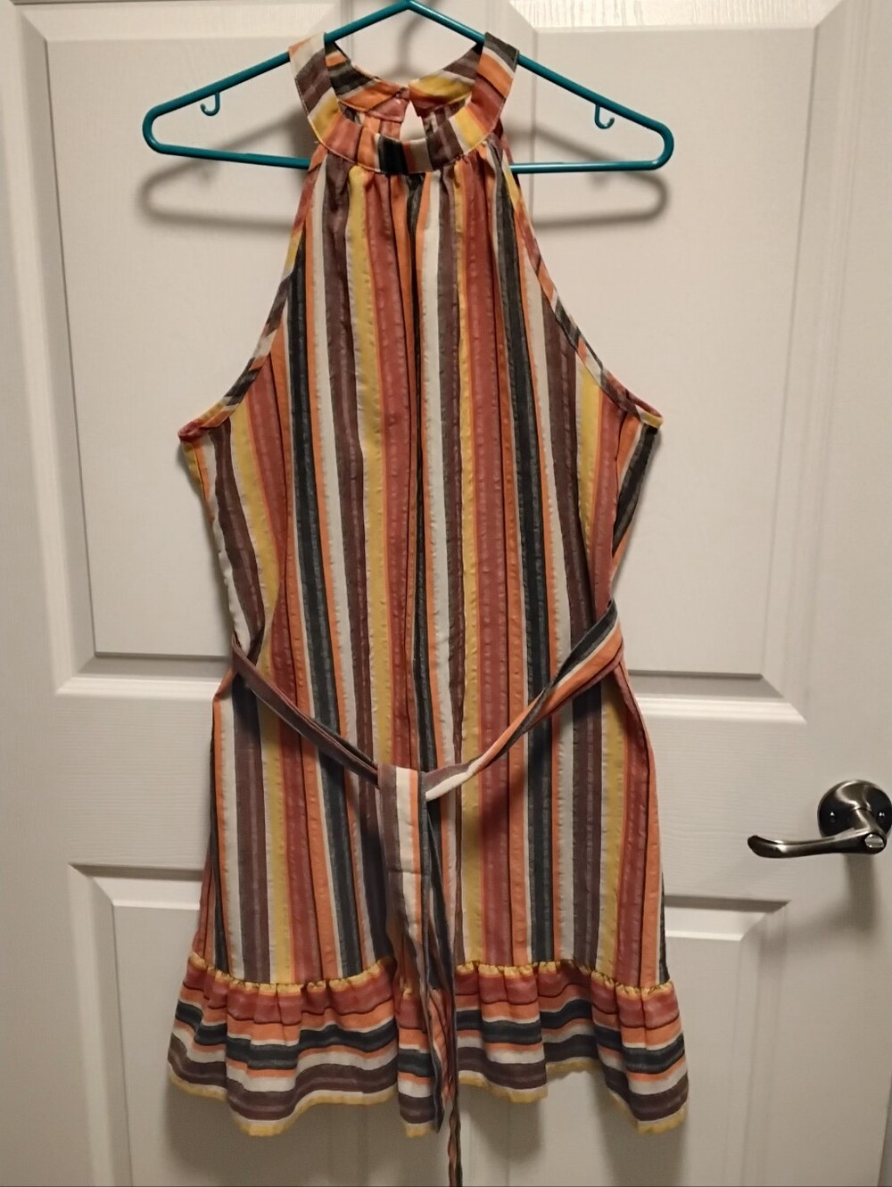 Emery Rose Multicolor Vertical Striped Halter Neck Dress SIZE LG